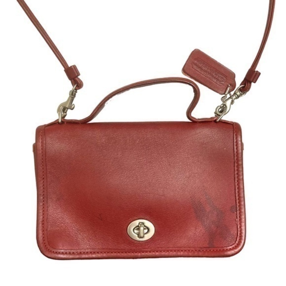 Coach rare red leather vintage casino bag 9924 nickel hardware original strap